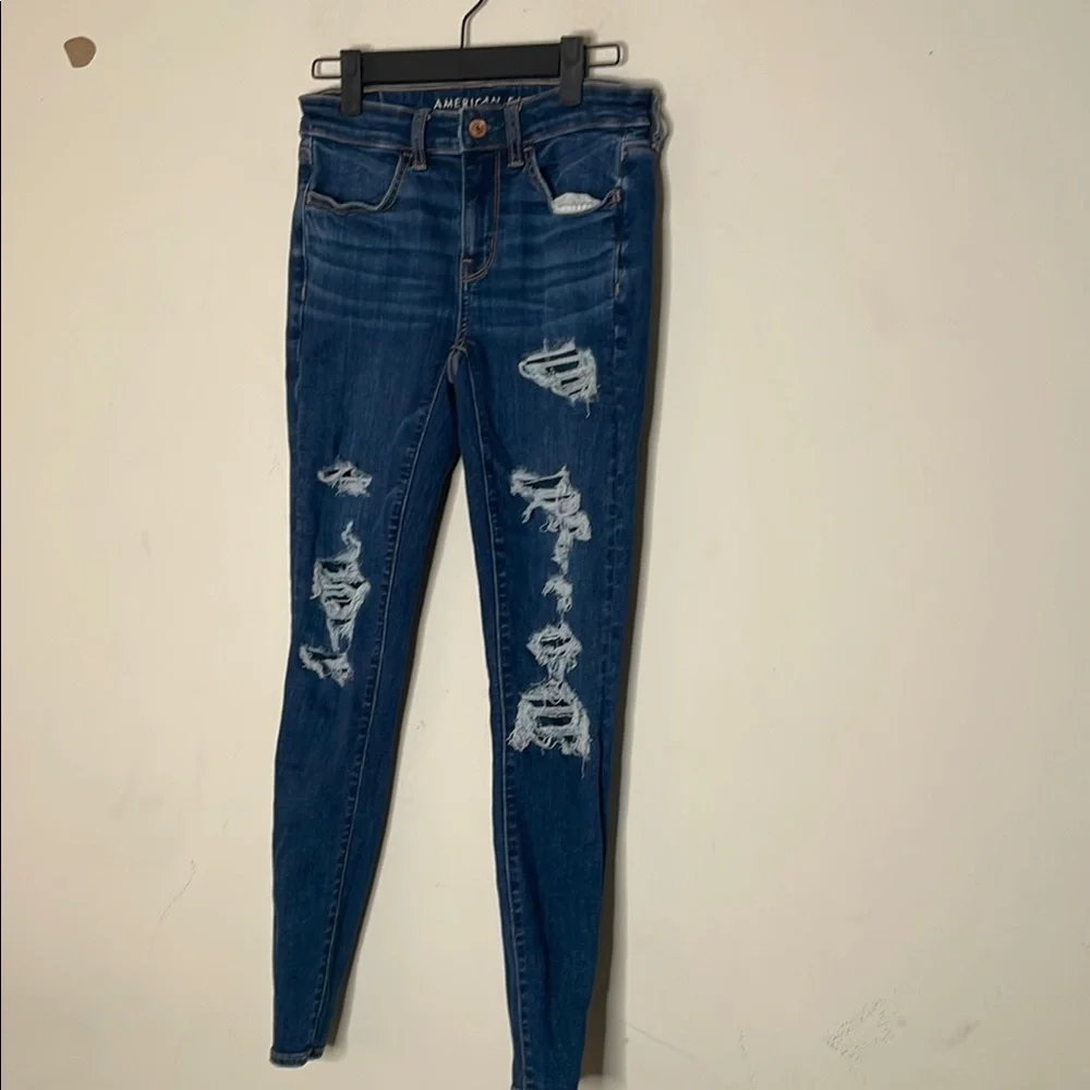 American Eagle Outfitters Blue Distressed Skinny Jeans